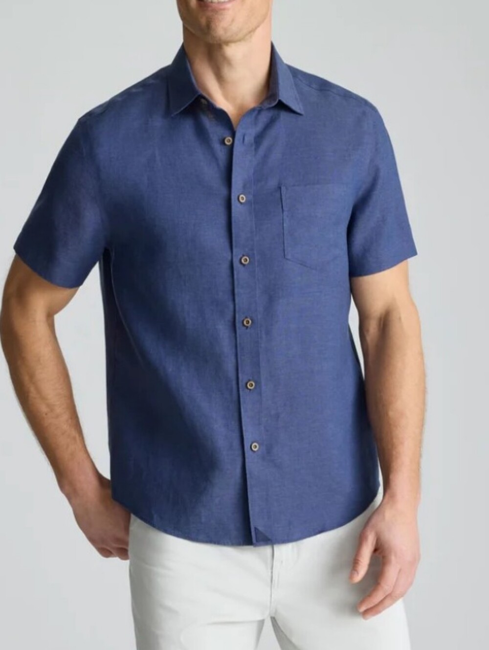Untuckit 100% Linen Wrinkle-Resistant Short-Sleeve Cameron Shirt Size Lg Blue